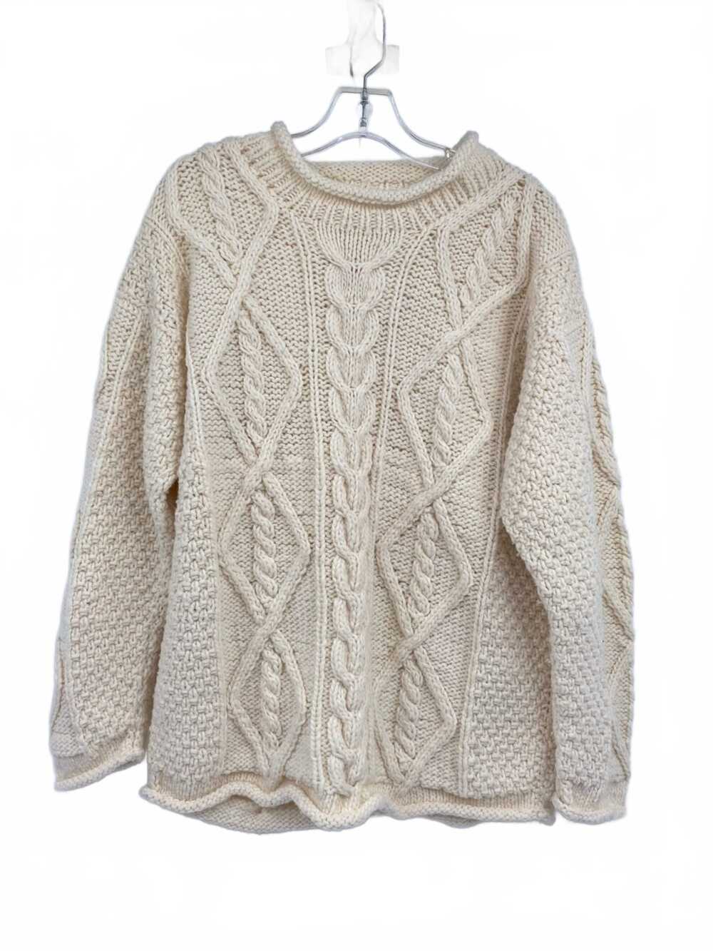 Handmade Cream Wool Crewneck Pullover | Women’s XL, 100% Wool